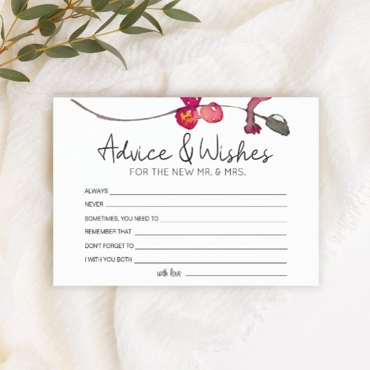 Red Blush Floral Rozen Advice Well Wishes Wedding Briefpapier