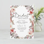 Red Blush Floral Rozen Bridal Shower Invitation Kaart (Staand voorkant)