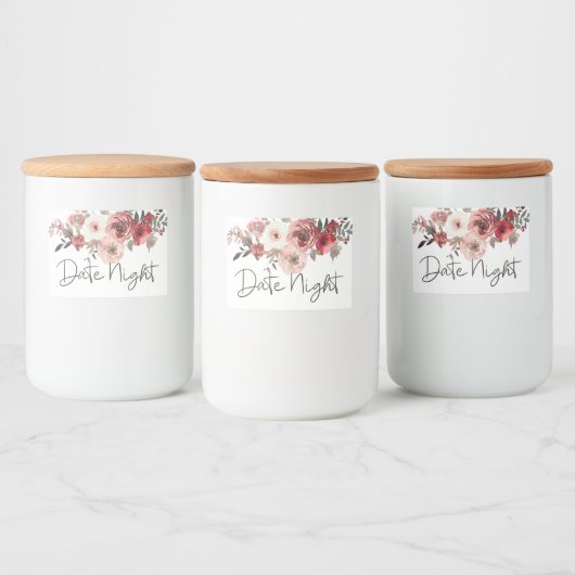 Red Blush Floral Rozen Datum acht jaar Voedselcontainer Etiket (Flessen)