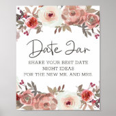 Red Blush Floral Rozen Datum acht Poster (Voorkant)