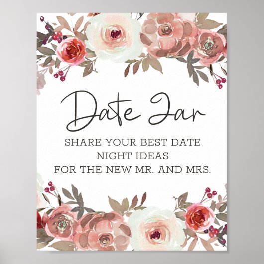 Red Blush Floral Rozen Datum acht Poster (Voorkant)
