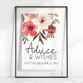 Red Blush Floral Rozen Elegant Advisement wint Poster