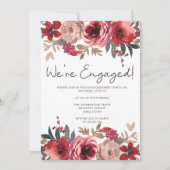 Red Blush Floral Rozen Engagement Party Kaart (Voorkant)