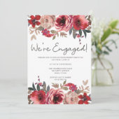 Red Blush Floral Rozen Engagement Party Kaart (Staand voorkant)
