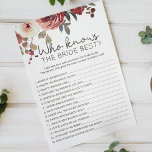Red Blush Floral Rozen Game die Bride het beste ke Flyer<br><div class="desc">Wie kent de Bride Best vrijgezellenfeest game. Waterverf Rode en Blush Floral. Overeenkomende objecten om je collectie te voltooien zijn beschikbaar in onze Zazzle winkel!</div>