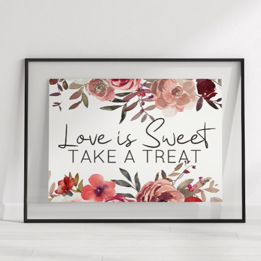 Red Blush Floral Rozen Love is Sweet Favor Poster