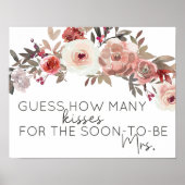 Red Blush Floral Rozen raden hoeveel Kisses Game Poster (Voorkant)