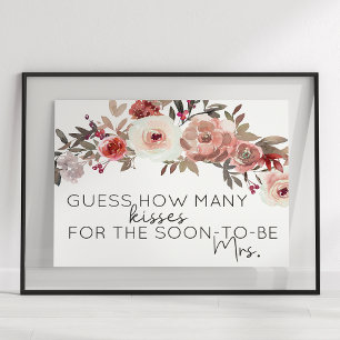 Red Blush Floral Rozen raden hoeveel Kisses Game Poster