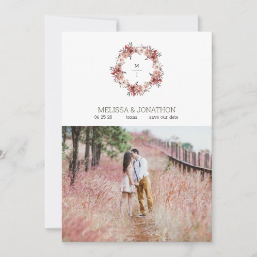 Red Blush Floral Rozen Trendy Save the Date (Voorkant)
