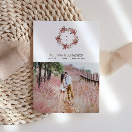 Red Blush Floral Rozen Trendy Save the Date