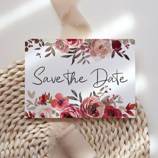 Red Blush Floral Rozen Trendy Save the Date