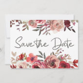 Red Blush Floral Rozen Trendy Save the Date (Voorkant)