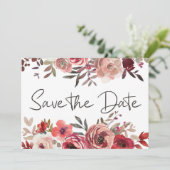 Red Blush Floral Rozen Trendy Save the Date (Staand voorkant)
