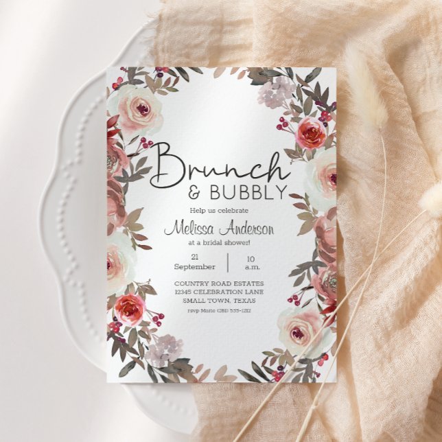 Red Blush Floral Rozen Vrijgezellenfeest Brunch (Creator heeft geüpload)