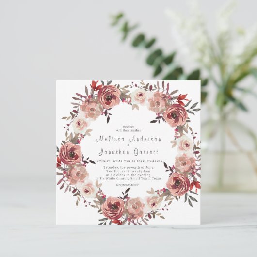 Red Blush Floral Rozen Weddenschap (Staand voorkant)