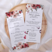 Red Blush Floral Rozen Wedding Programme Programmakaart