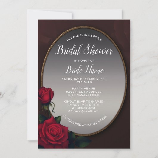 Red Blush Floral Silver Gray Mirror Bridal Shower Kaart (Voorkant)
