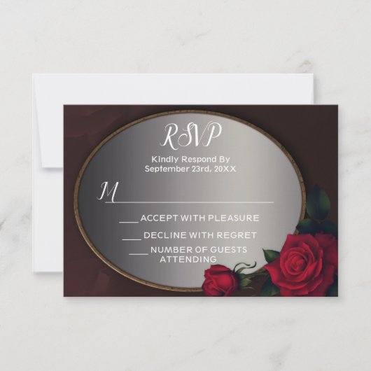 Red Blush Floral Silver Gray Mirror RSVP Kaartje (Voorkant)