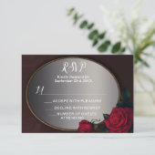 Red Blush Floral Silver Gray Mirror RSVP Kaartje (Staand voorkant)