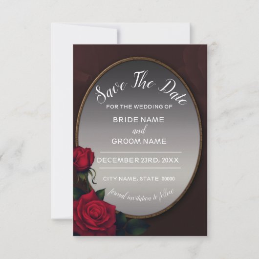 Red Blush Floral Silver Gray Mirror Save The Date (Voorkant)