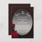 Red Blush Floral Silver Gray Mirror Save The Date (Voorkant / Achterkant)