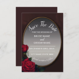 Red Blush Floral Silver Gray Mirror Save The Date