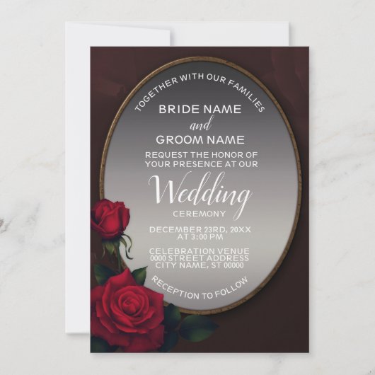 Red Blush Floral Silver Gray Mirror Wedding Kaart (Voorkant)