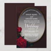 Red Blush Floral Silver Gray Mirror Wedding Kaart (Voorkant / Achterkant)