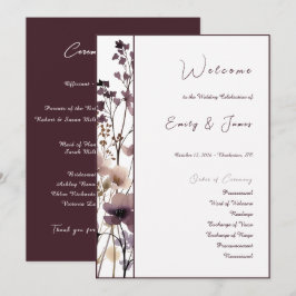 Red Blush Floral Wedding Elegant Romantic Programmakaart