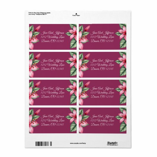 Red Blush Pink Floral Etiket (Full Sheet)