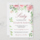 Red Blush Pink Floral Garden 60th Birthday Party Kaart (Voorkant)