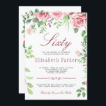 Red Blush Pink Floral Garden 60th Birthday Party Kaart<br><div class="desc">Robuust elegante 60-jarige feestdag feminine-uitnodiging met wazige roze en rode bogundy handbeschilderde peutersoorten met groene bladeren en bladeren en met een trendy handgeschreven,  bewerkbare kalligrafie.           Geschikt voor een lente,  zomertuin of herfst herfst / buitentuin /  florale volwassen mijlpaal verjaardag / verjaardag / feestdag / feestdag .</div>