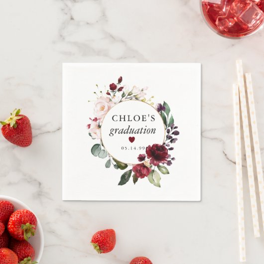 Red Blush Pink Rose Floral Afstuderen Servet (Insitu)