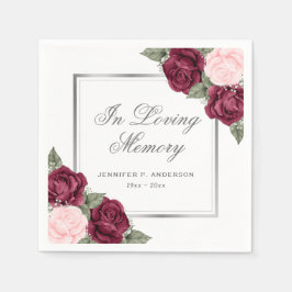 Red Blush Pink Silver Floral Funeral Memorial Servet
