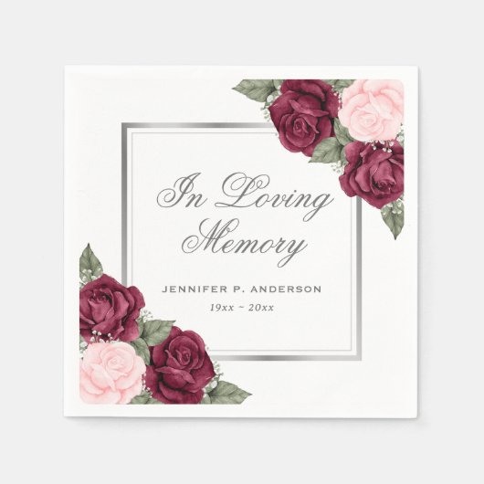 Red Blush Pink Silver Floral Funeral Memorial Servet (Voorkant)