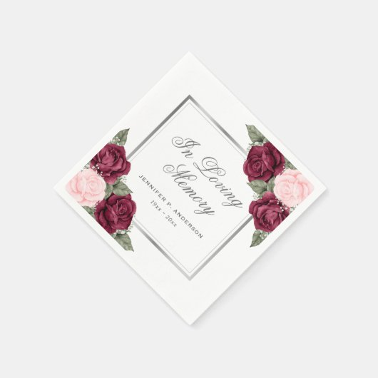 Red Blush Pink Silver Floral Funeral Memorial Servet (Hoek)