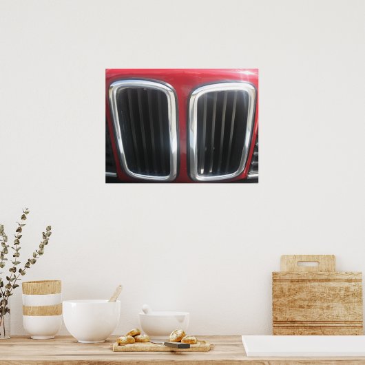 Red BMW 635 CSi Grill (Twin Kidney) Poster (Keuken)