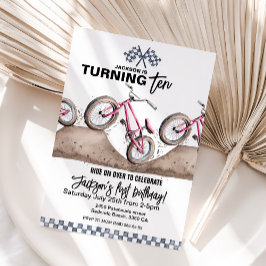 Red BMX birthday invitation, Any age, Dirt bike Kaart