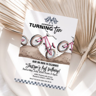 Red BMX birthday invitation, Any age, Dirt bike Kaart