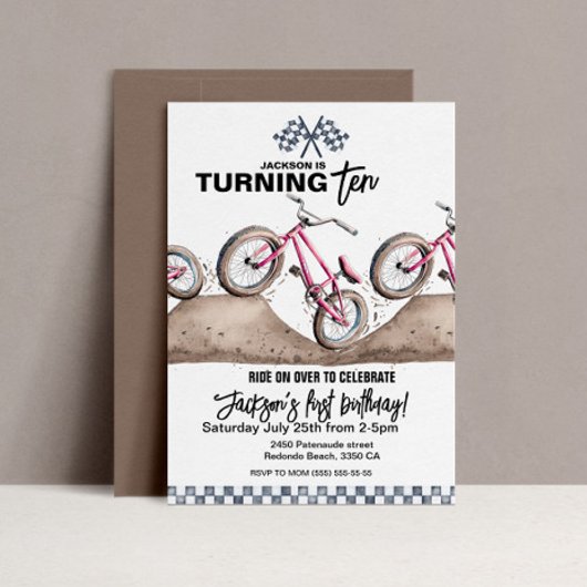 Red BMX birthday invitation, Any age, Dirt bike Kaart