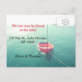 Red Boat in Lake Adreswijziging Aankondigingskaart (Achterkant)