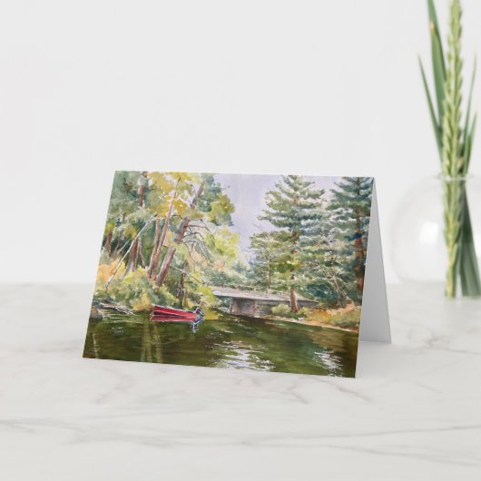 Red Boat in Mountain Lake Waterverf Gevist Kaart (Voorkant)