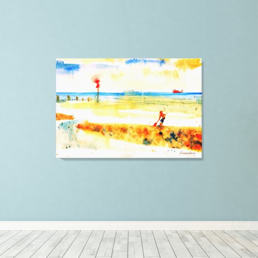 Red Boat in Norfolk heldere waterverf kunst Canvas Afdruk (Insitu (Houten vloer))