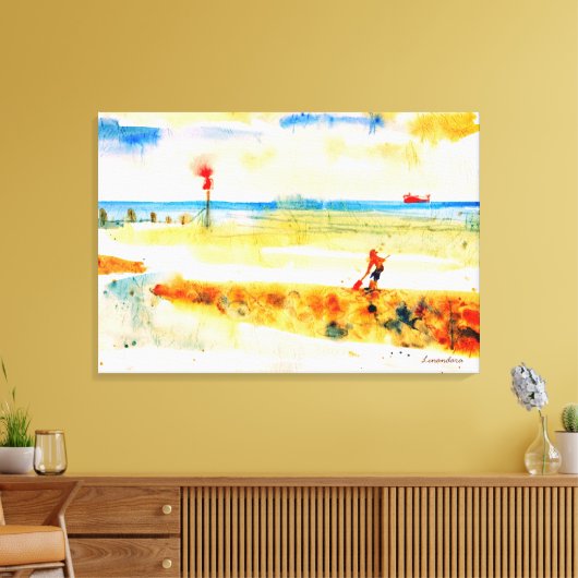 Red Boat in Norfolk heldere waterverf kunst Canvas Afdruk (Insitu (Woonkamer))