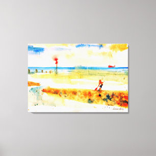 Red Boat in Norfolk heldere waterverf kunst Canvas Afdruk