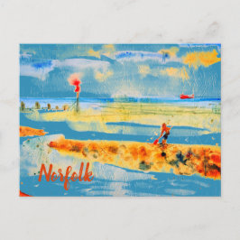 Red Boat op het strand in Mundesley, Norfolk Brief Briefkaart