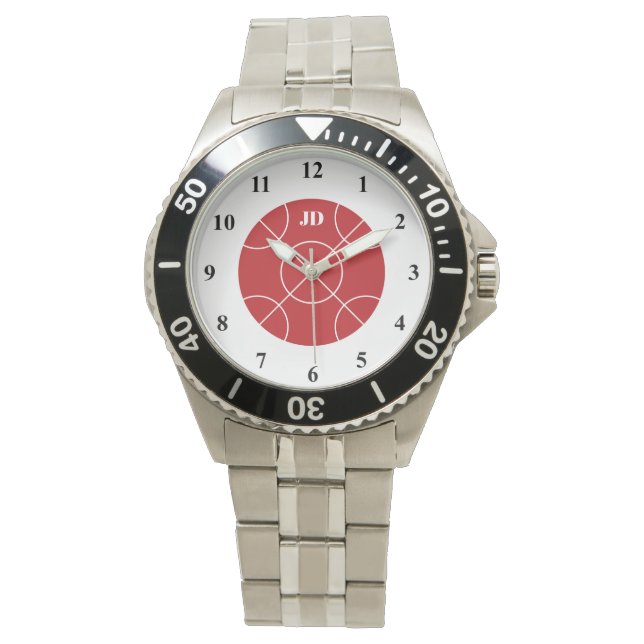 Red Bocce Ball mannen horloge met aangepast monogr (Voorkant)