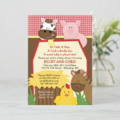 Red Boerderij Barnyard Baby shower Kaart (Staand voorkant)