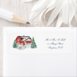 Red Boerderij Barnyard en Snowman Label