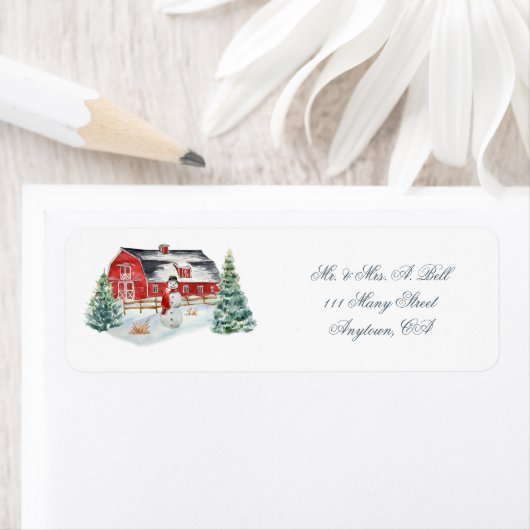 Red Boerderij Barnyard en Snowman Label (Insitu)